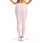 Pastel Pink And White Houndstooth Print Women's Leggings