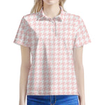 Pastel Pink And White Houndstooth Print Women's Polo Shirt