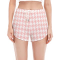 Pastel Pink And White Houndstooth Print Women's Split Running Shorts