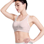 Pastel Pink And White Houndstooth Print Women's Sports Bra