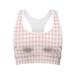 Pastel Pink And White Houndstooth Print Women's Sports Bra