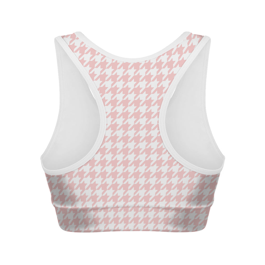 Pastel Pink And White Houndstooth Print Women's Sports Bra