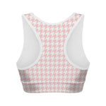 Pastel Pink And White Houndstooth Print Women's Sports Bra