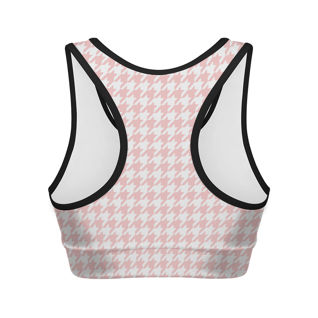 Pastel Pink And White Houndstooth Print Women's Sports Bra