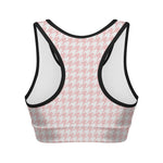 Pastel Pink And White Houndstooth Print Women's Sports Bra