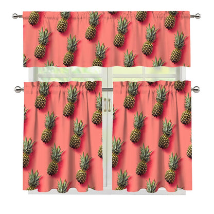 Pastel Pink Pineapple Pattern Print 3 Piece Kitchen Curtains