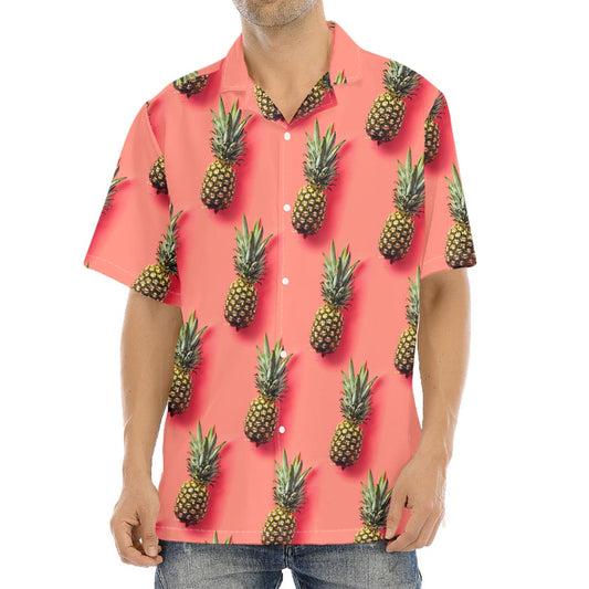 Pastel Pink Pineapple Pattern Print Aloha Shirt