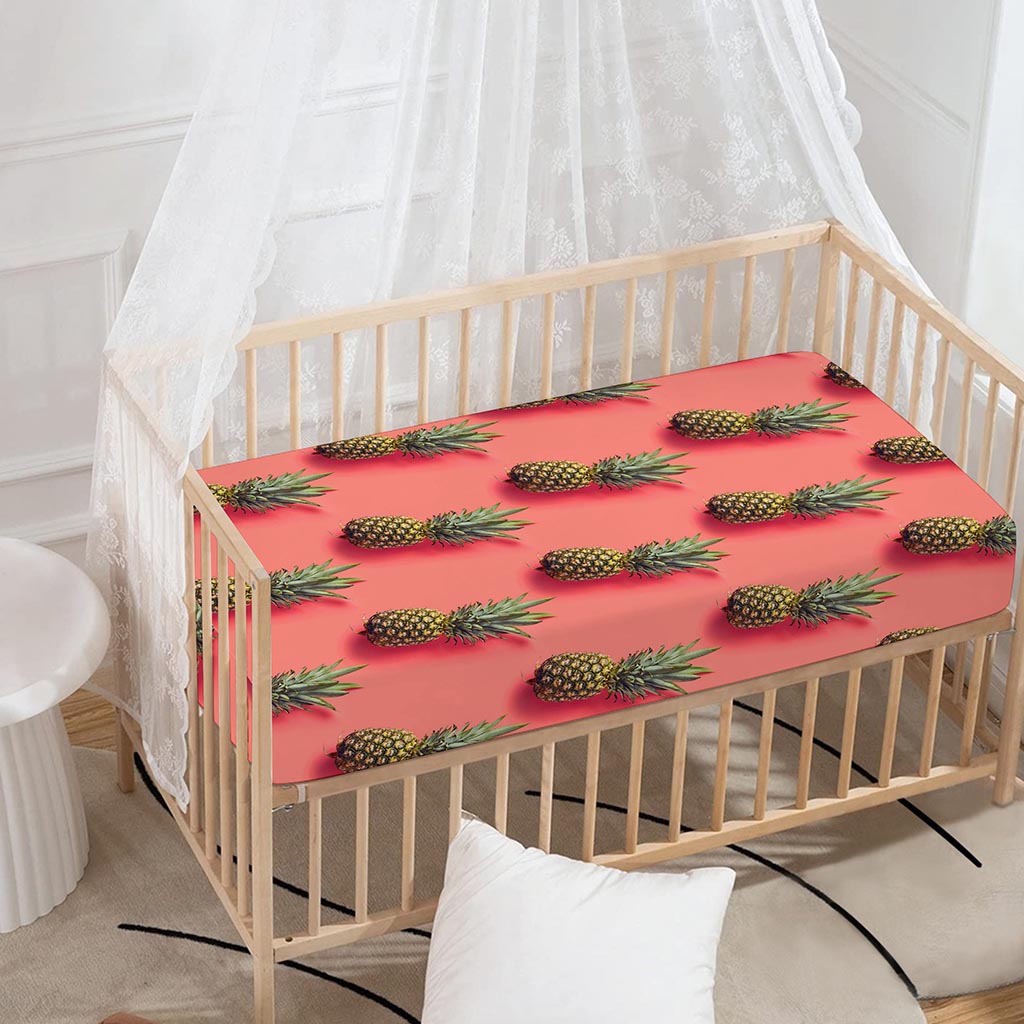 Pastel Pink Pineapple Pattern Print Baby Crib Sheet