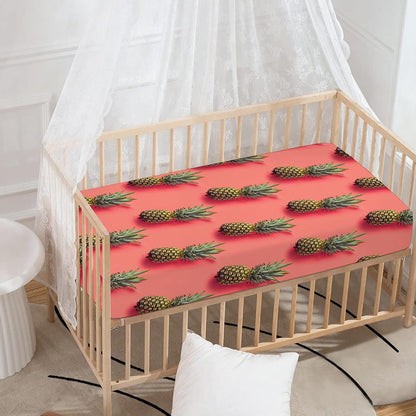 Pastel Pink Pineapple Pattern Print Baby Crib Sheet