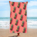 Pastel Pink Pineapple Pattern Print Beach Towel