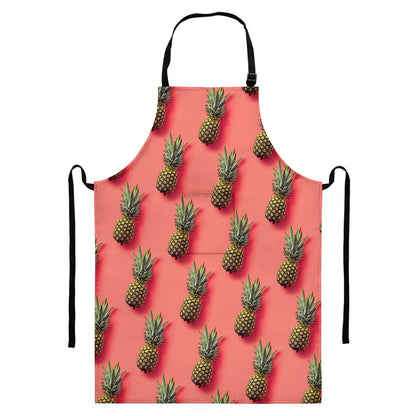 Pastel Pink Pineapple Pattern Print Bib Apron With Pocket
