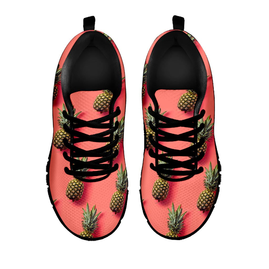 Pastel Pink Pineapple Pattern Print Black Running Shoes