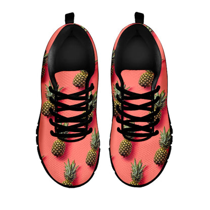Pastel Pink Pineapple Pattern Print Black Running Shoes