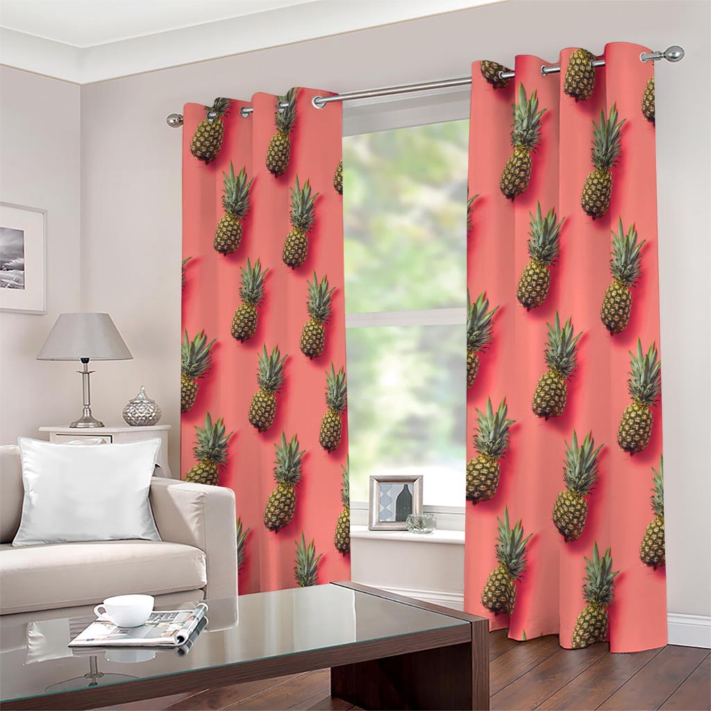 Pastel Pink Pineapple Pattern Print Blackout Grommet Curtains