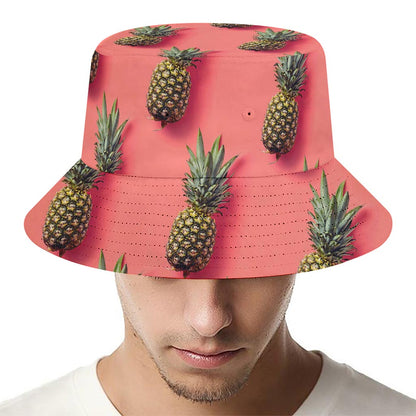 Pastel Pink Pineapple Pattern Print Bucket Hat