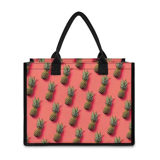 Pastel Pink Pineapple Pattern Print Canvas Tote Bag