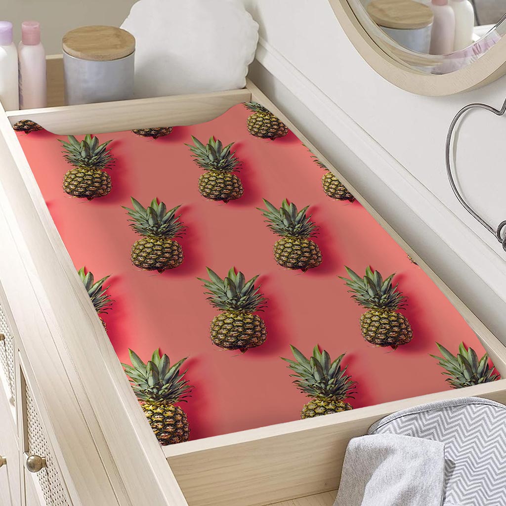 Pastel Pink Pineapple Pattern Print Changing Pad Cover