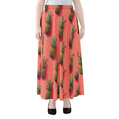 Pastel Pink Pineapple Pattern Print Chiffon Maxi Skirt