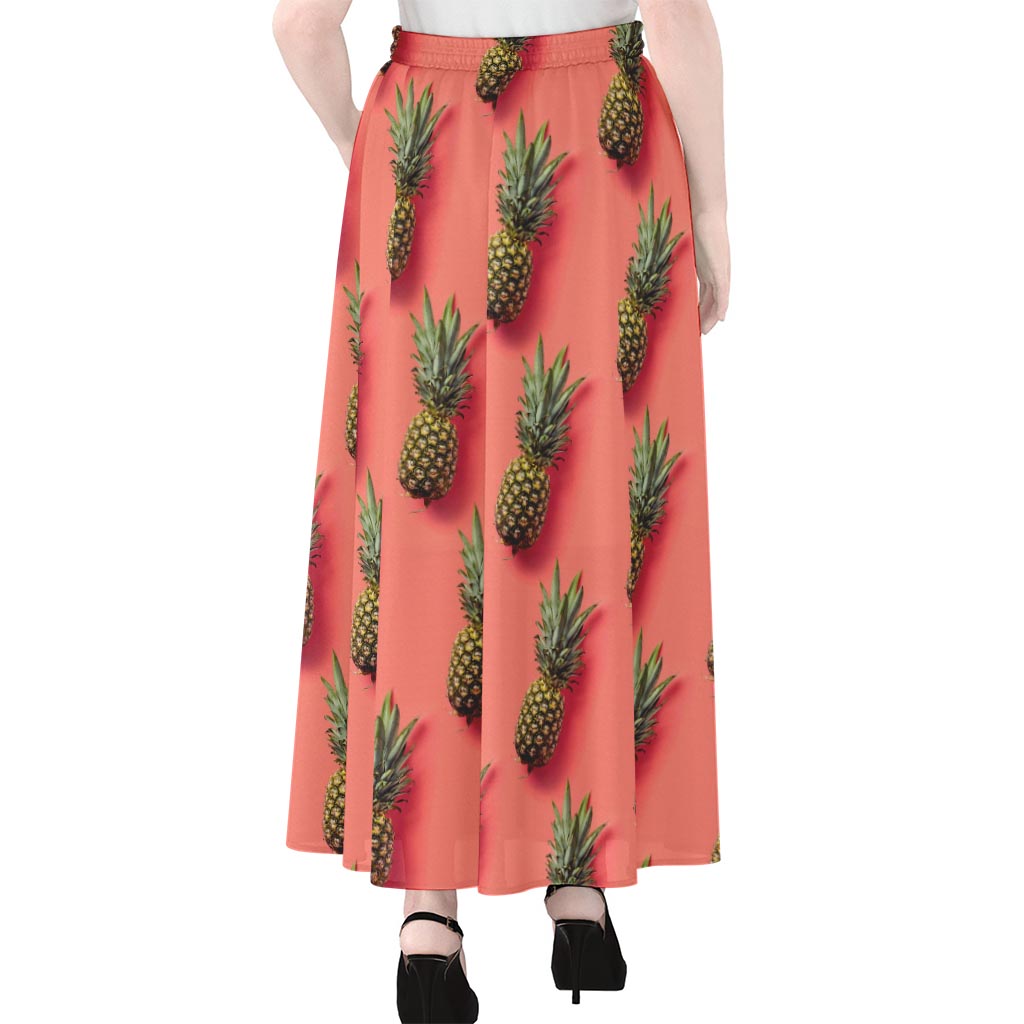 Pastel Pink Pineapple Pattern Print Chiffon Maxi Skirt