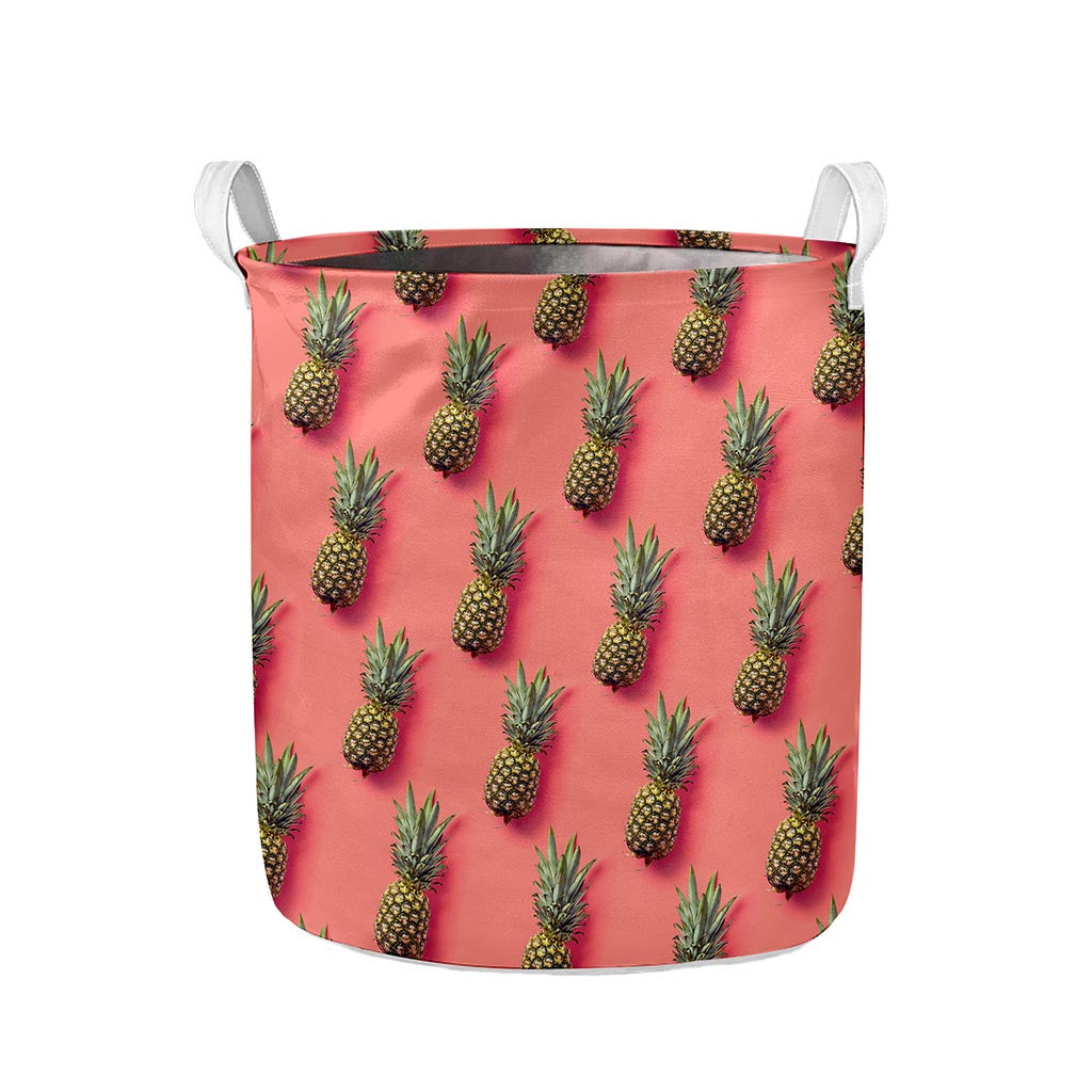 Pastel Pink Pineapple Pattern Print Collapsible Laundry Basket