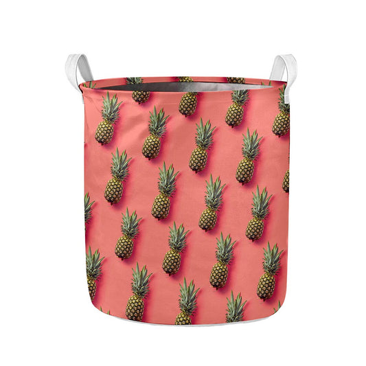Pastel Pink Pineapple Pattern Print Collapsible Laundry Basket