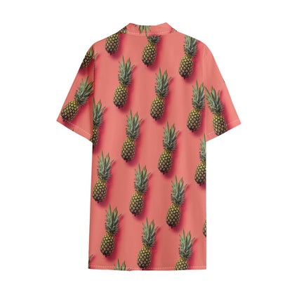 Pastel Pink Pineapple Pattern Print Cotton Hawaiian Shirt