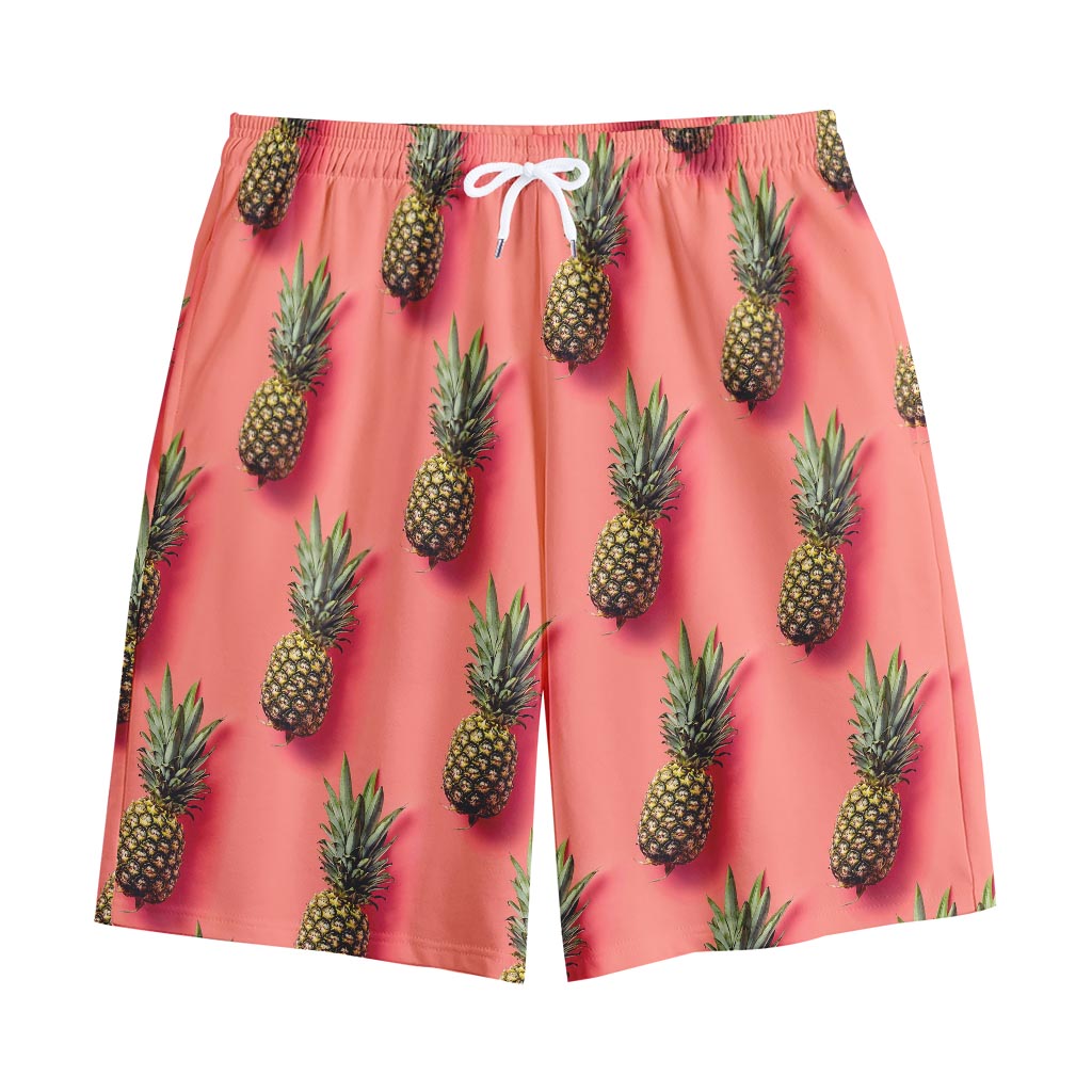 Pastel Pink Pineapple Pattern Print Cotton Shorts