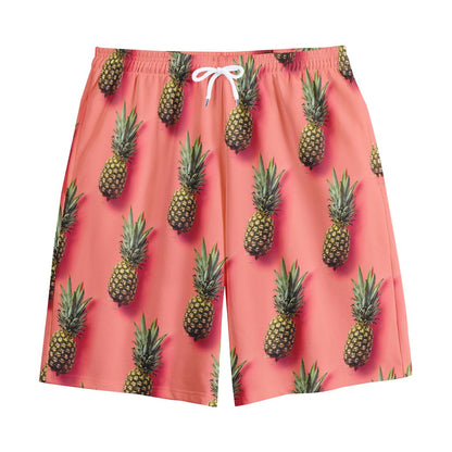 Pastel Pink Pineapple Pattern Print Cotton Shorts