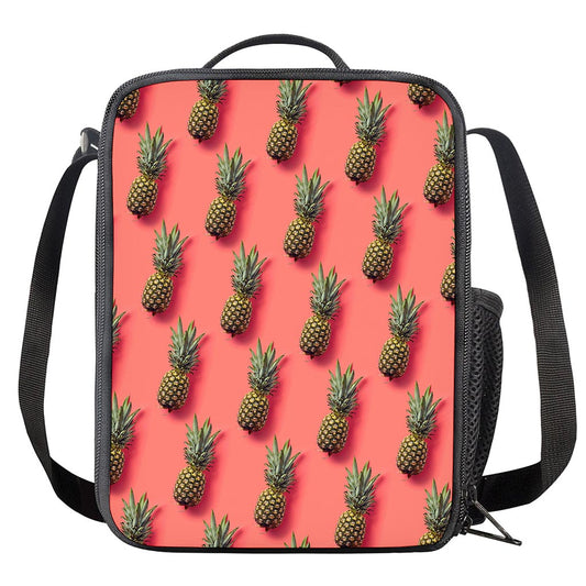 Pastel Pink Pineapple Pattern Print Crossbody Lunch Bag
