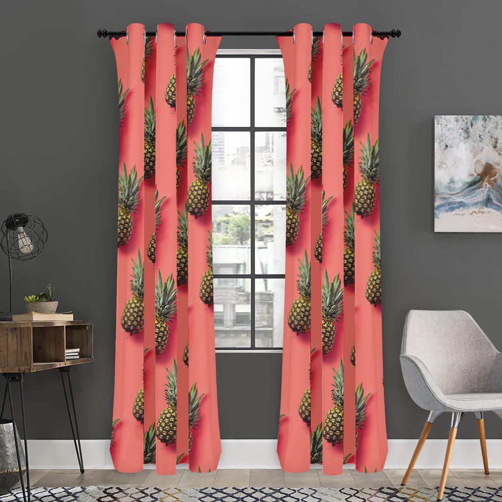Pastel Pink Pineapple Pattern Print Curtain