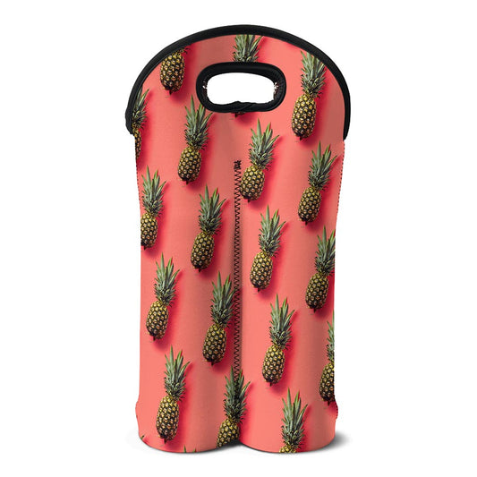 Pastel Pink Pineapple Pattern Print Double Neoprene Wine Tote