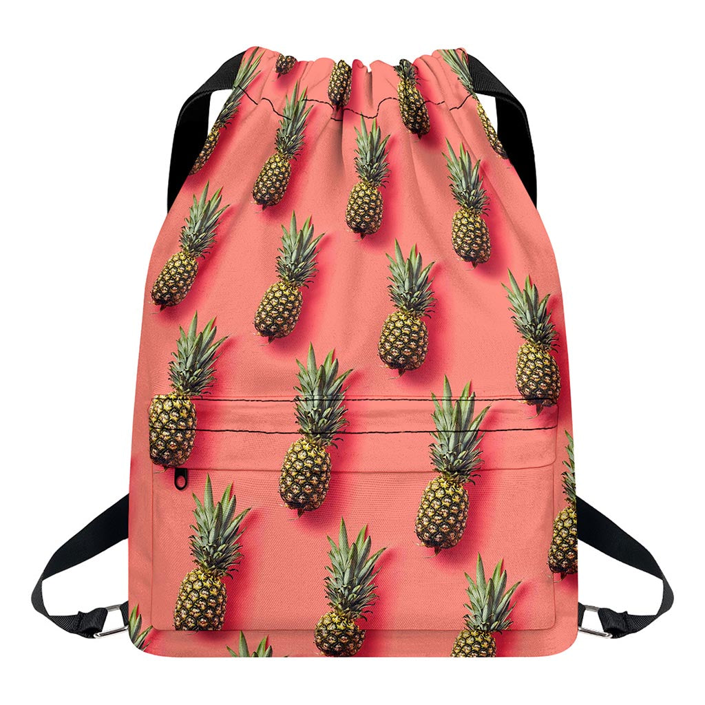 Pastel Pink Pineapple Pattern Print Drawstring Backpack