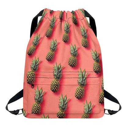 Pastel Pink Pineapple Pattern Print Drawstring Backpack