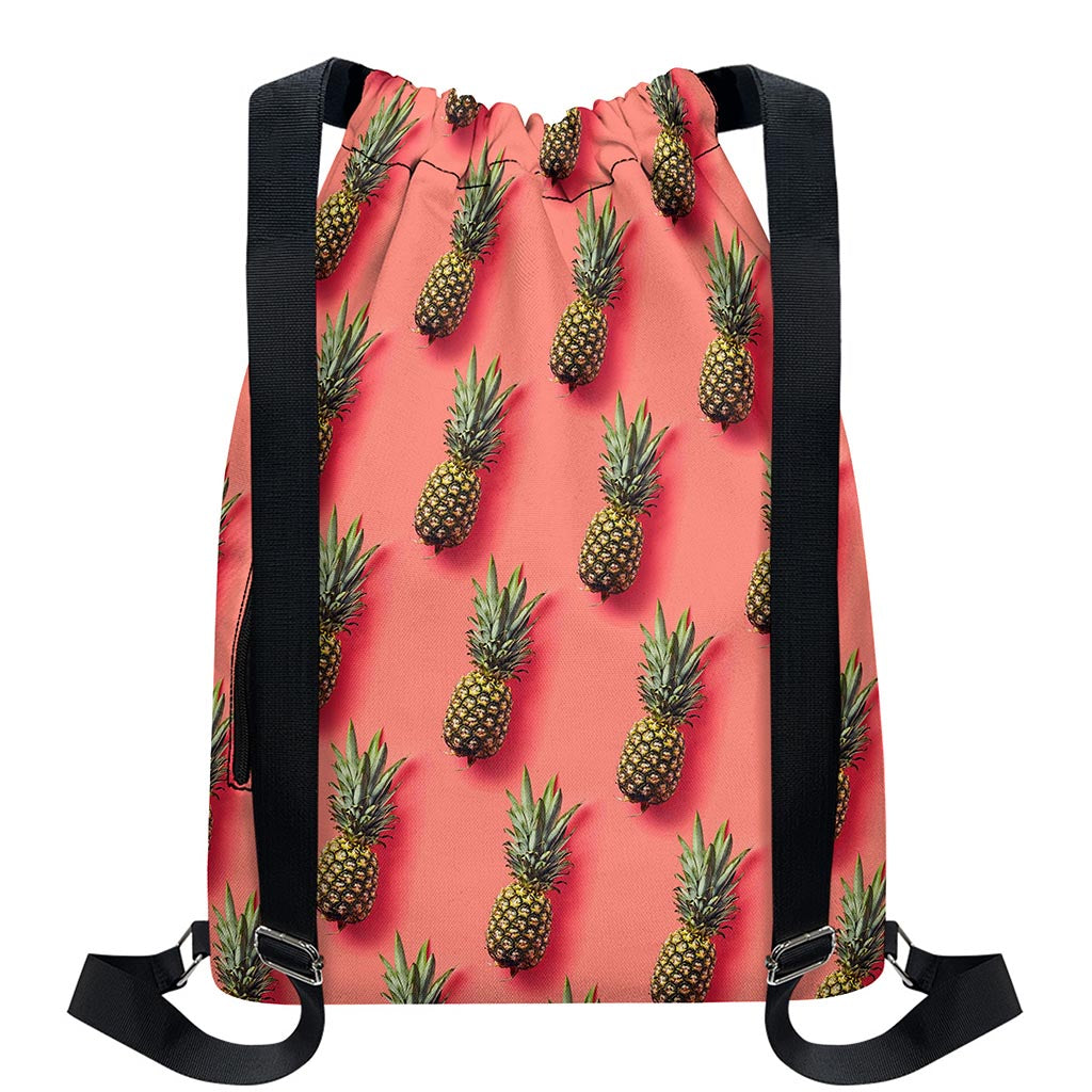 Pastel Pink Pineapple Pattern Print Drawstring Backpack