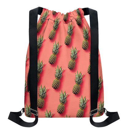 Pastel Pink Pineapple Pattern Print Drawstring Backpack