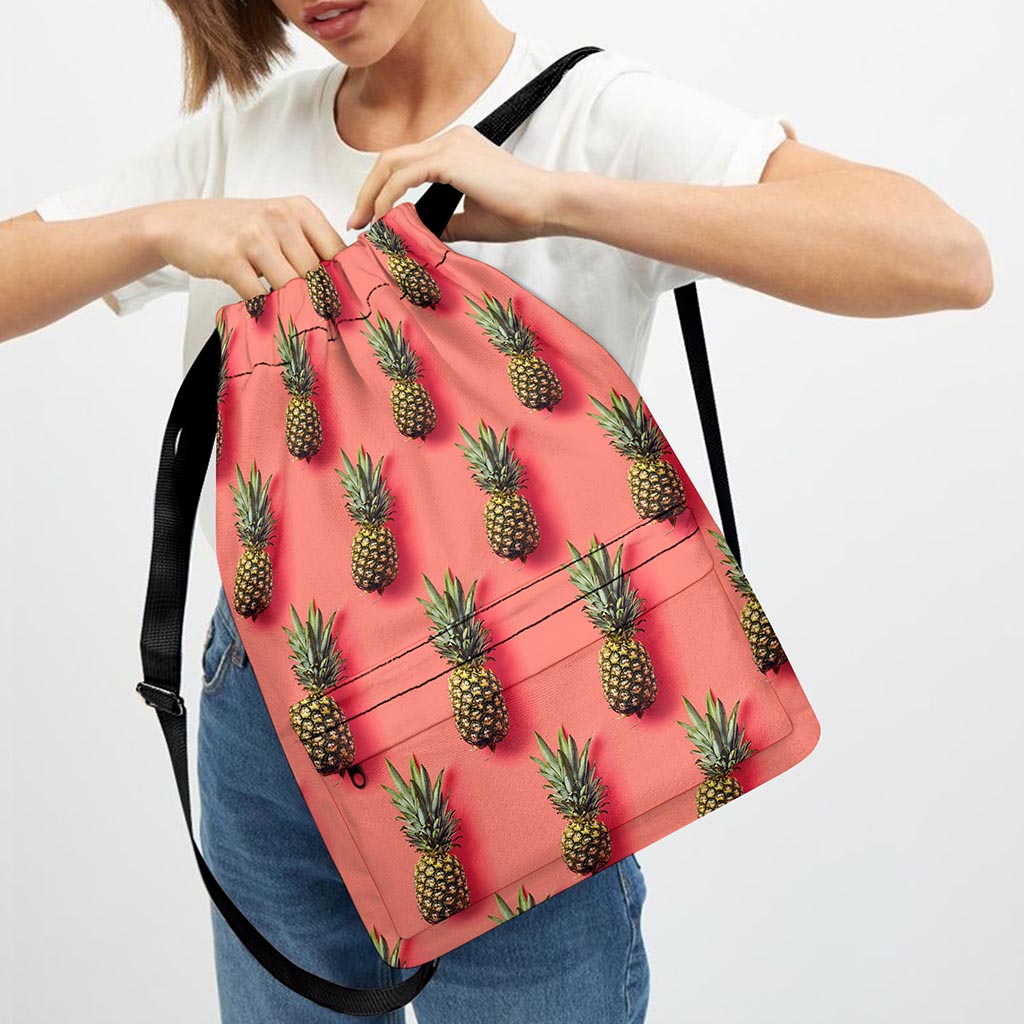 Pastel Pink Pineapple Pattern Print Drawstring Backpack