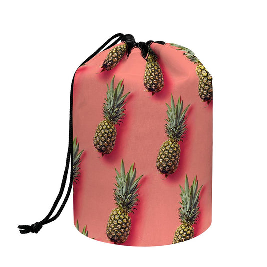 Pastel Pink Pineapple Pattern Print Drawstring Makeup Bag
