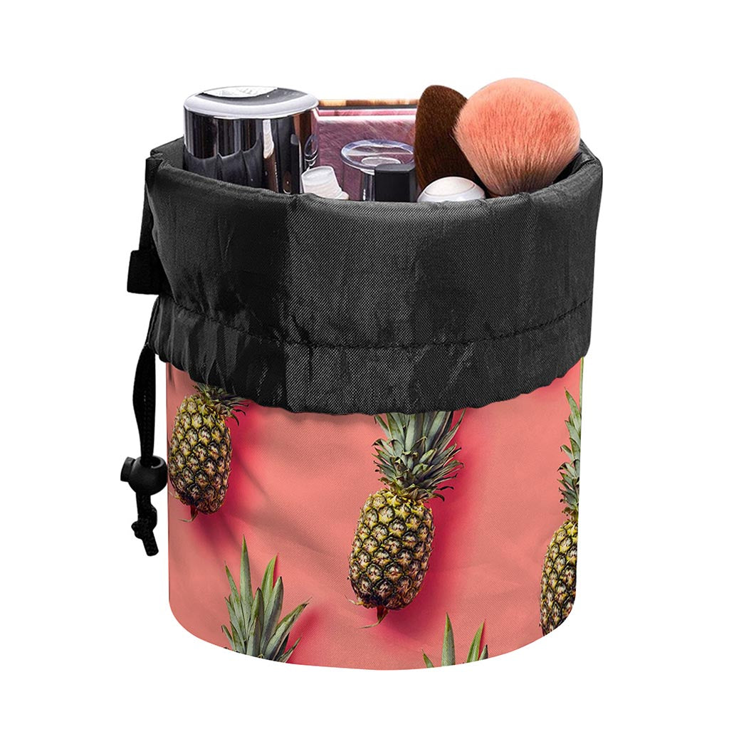 Pastel Pink Pineapple Pattern Print Drawstring Makeup Bag