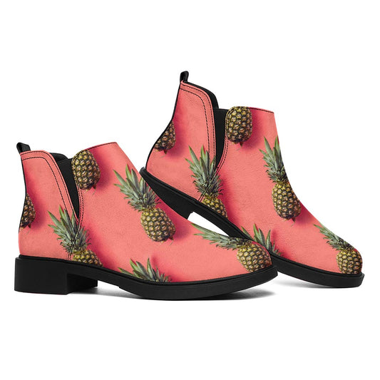 Pastel Pink Pineapple Pattern Print Flat Ankle Boots