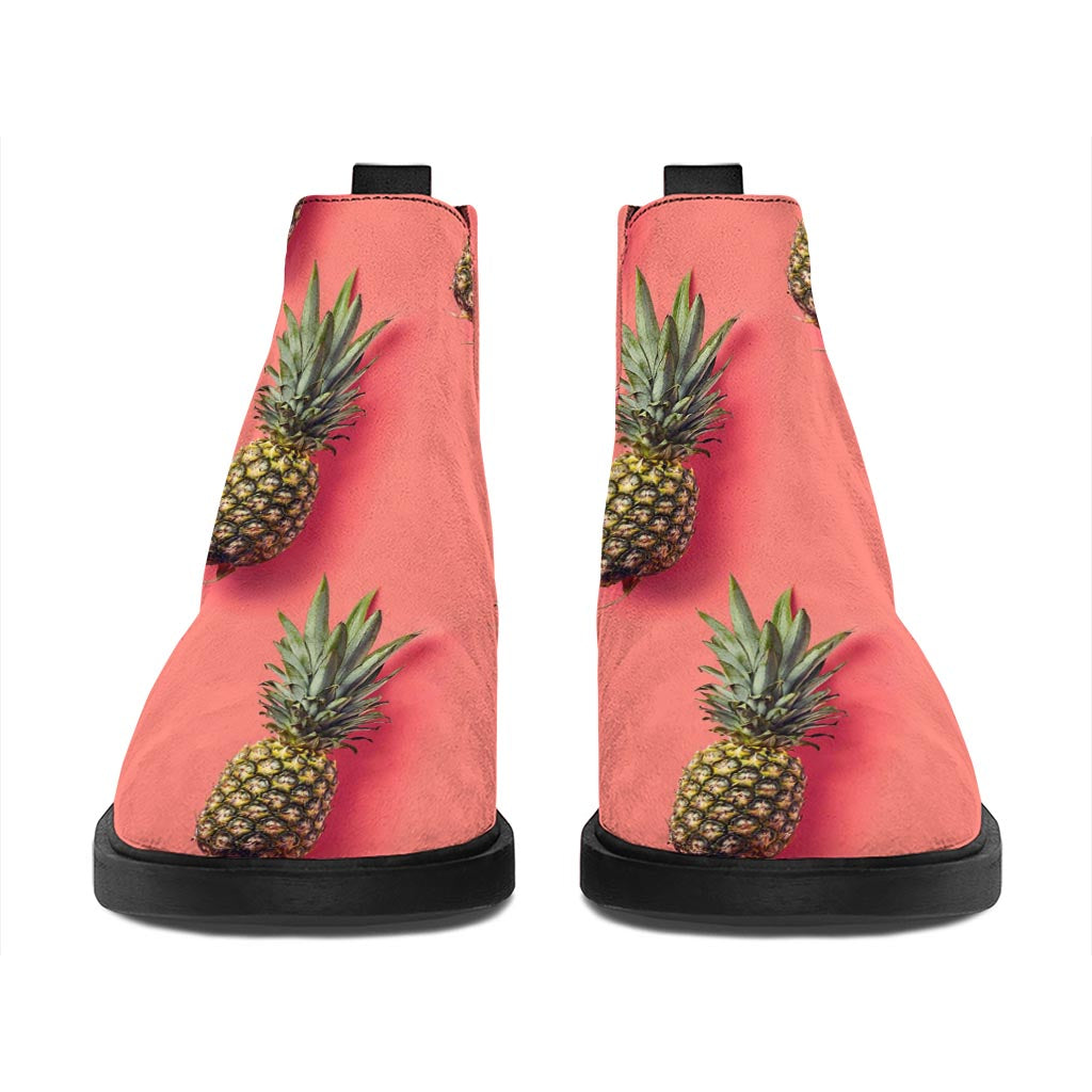 Pastel Pink Pineapple Pattern Print Flat Ankle Boots