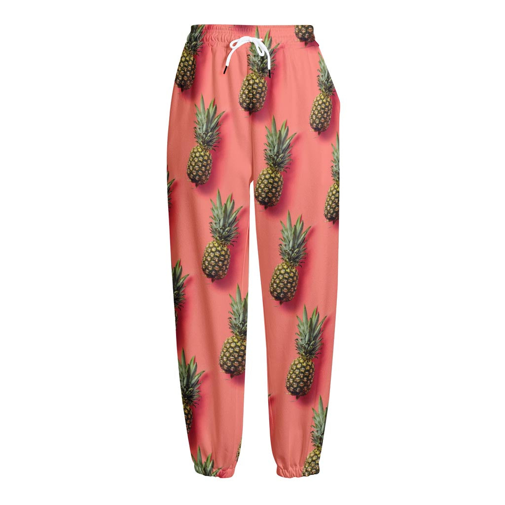 Pastel Pink Pineapple Pattern Print Fleece Lined Knit Pants