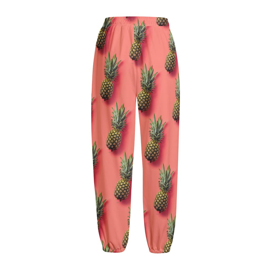 Pastel Pink Pineapple Pattern Print Fleece Lined Knit Pants