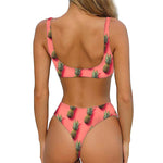 Pastel Pink Pineapple Pattern Print Front Bow Tie Bikini
