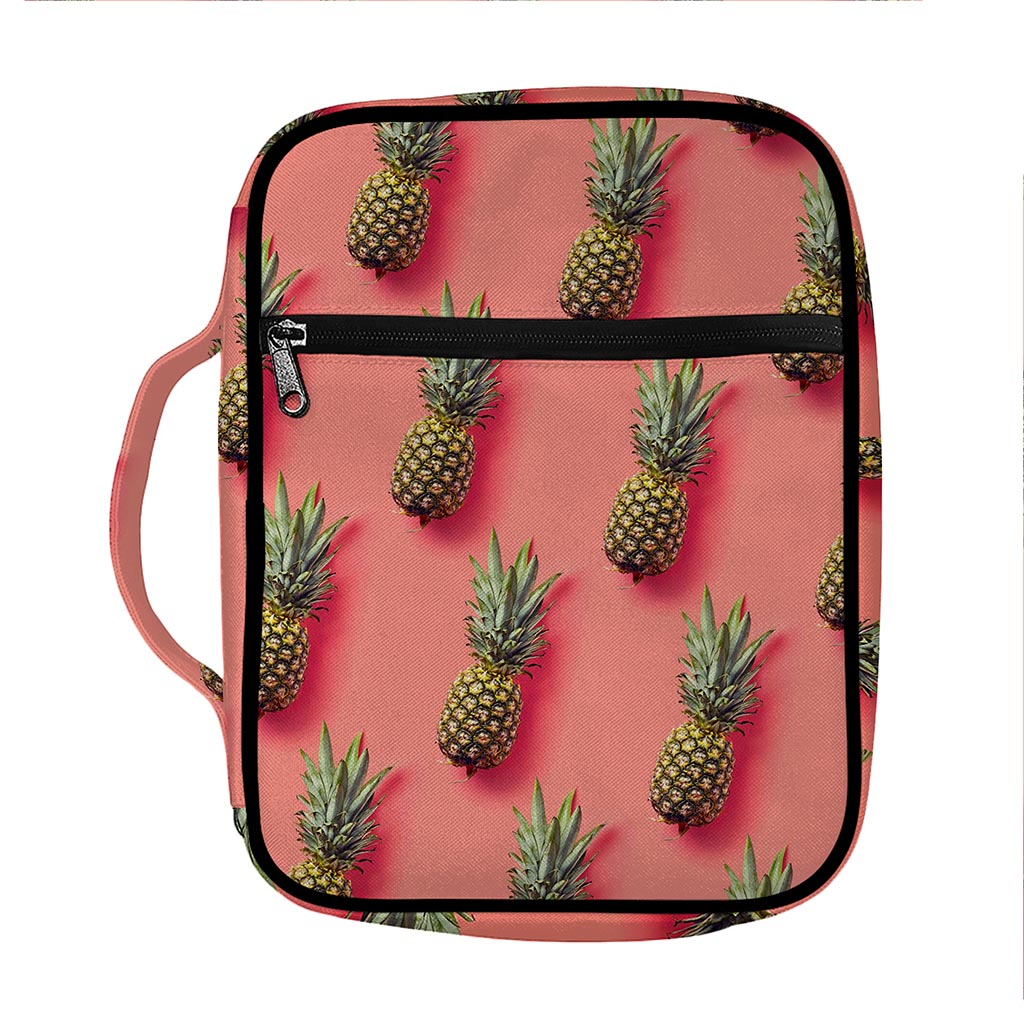 Pastel Pink Pineapple Pattern Print Front Pocket Bible Bag