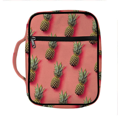 Pastel Pink Pineapple Pattern Print Front Pocket Bible Bag
