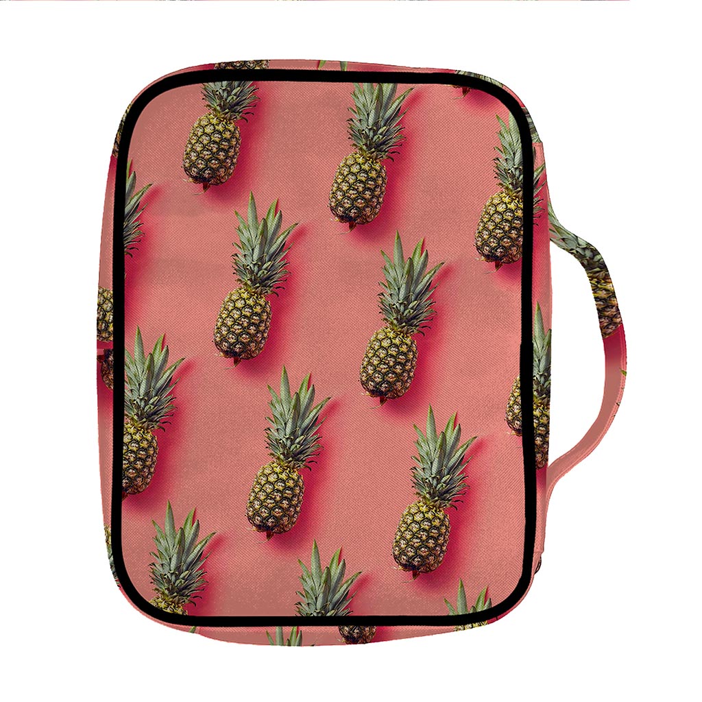 Pastel Pink Pineapple Pattern Print Front Pocket Bible Bag