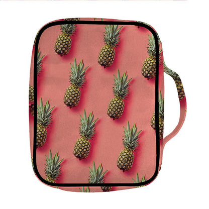 Pastel Pink Pineapple Pattern Print Front Pocket Bible Bag