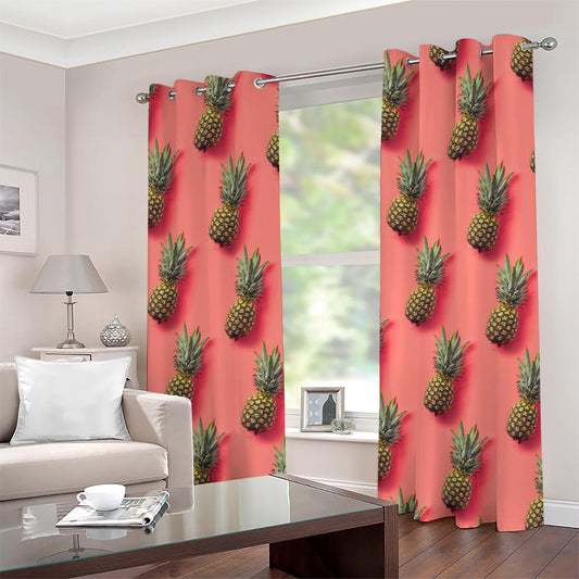 Pastel Pink Pineapple Pattern Print Grommet Curtains