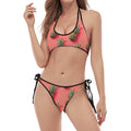 Pastel Pink Pineapple Pattern Print Halter Scoop Tie Side Bikini