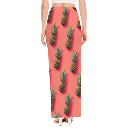 Pastel Pink Pineapple Pattern Print High Slit Maxi Skirt